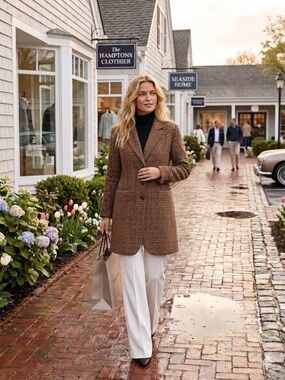 Old Navy Brown Tan Tweed Wool Blend Classic Minimalist Long Sleeve Coat Size Med